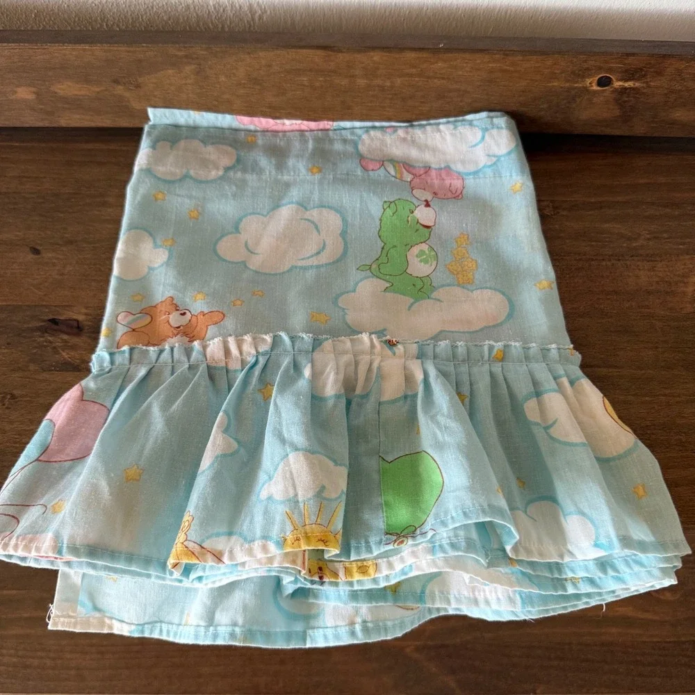 Vintage Care Bears Ruffled Window Valance Curtain Light Blue 80s 84x12